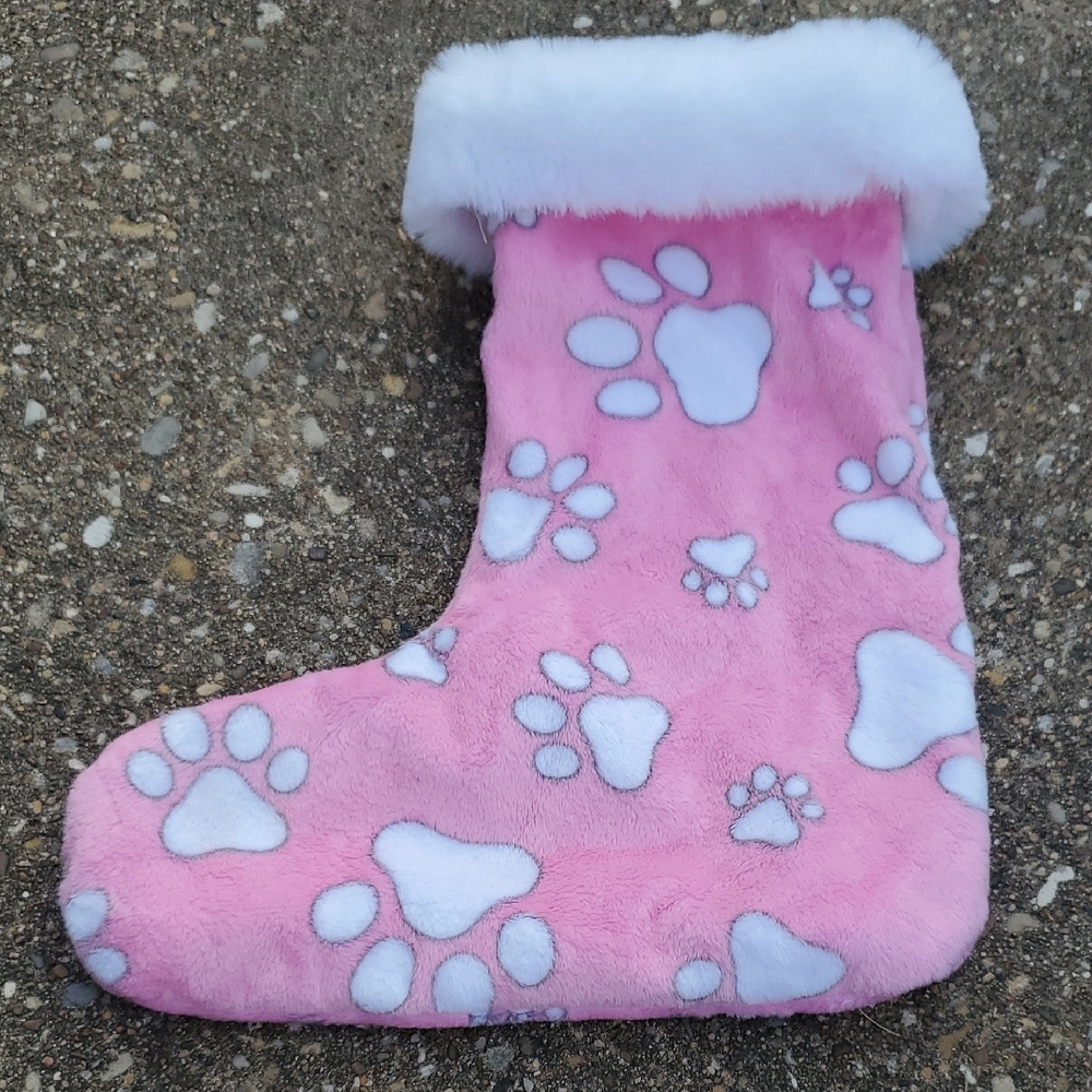 Pink Paw Print Christmas Stocking Pet Cat Dog Gifts Animal